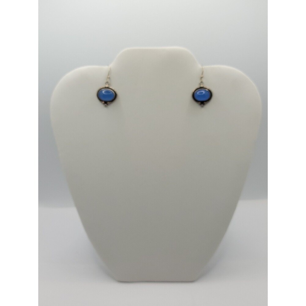 Silver Earrings, Blue Oval Cabochon